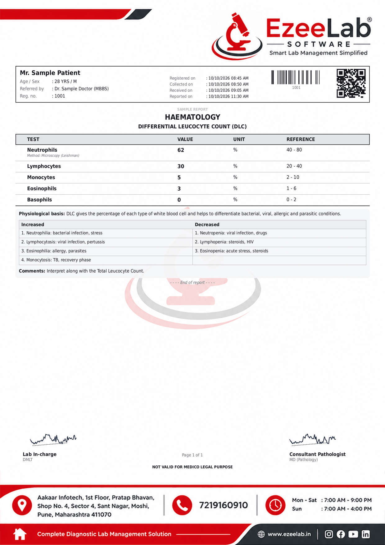 Differential Leucocyte Count (DLC) Report Format