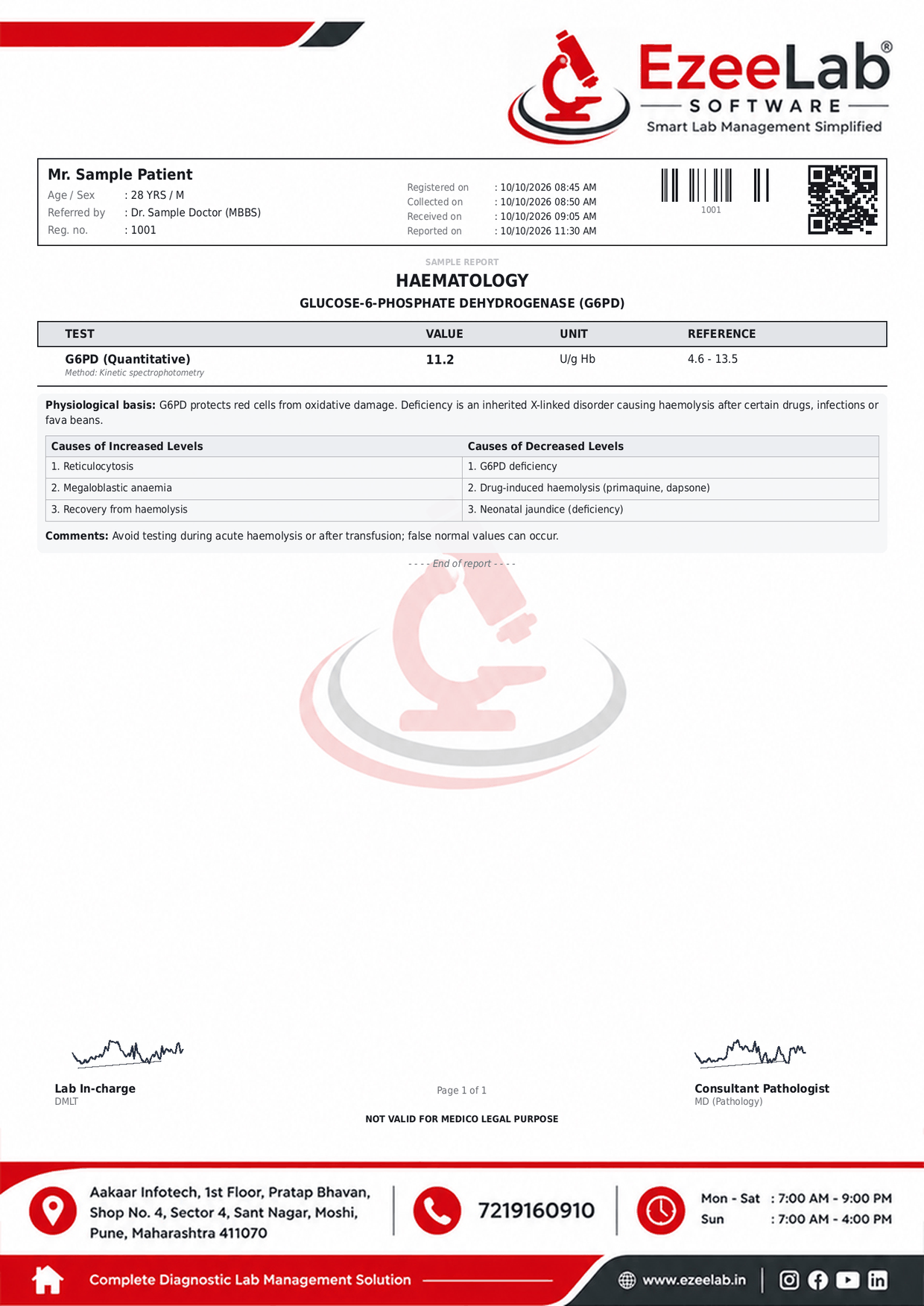 Glucose-6-phosphate dehydrogenase Report Format