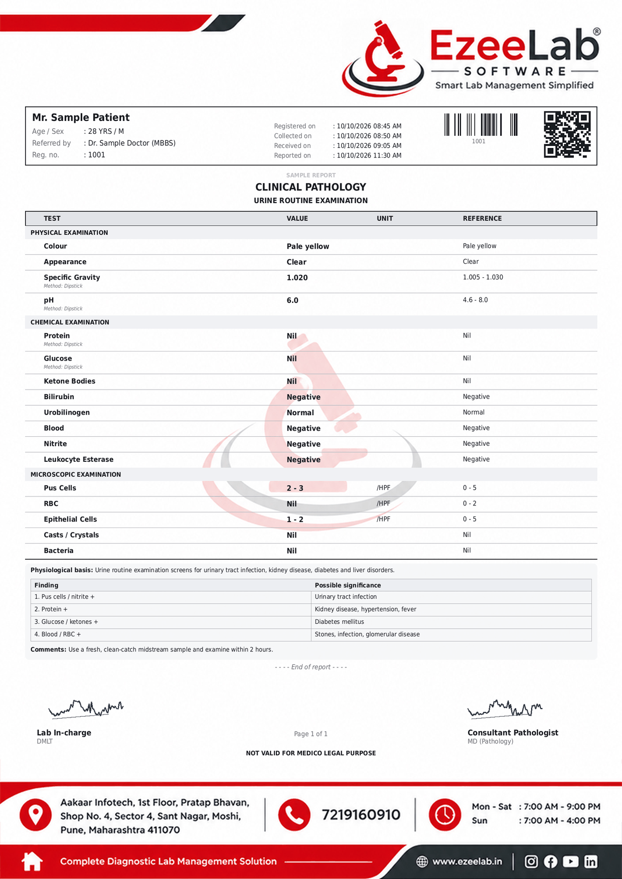 Urine Routine Examination Report Format
